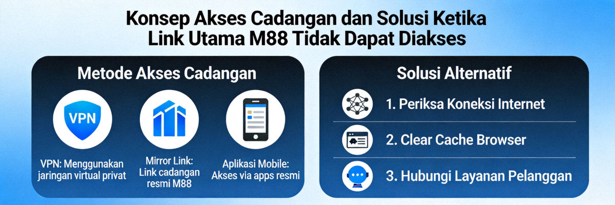 Konsep akses cadangan dan solusi ketika link utama M88 tidak dapat diakses